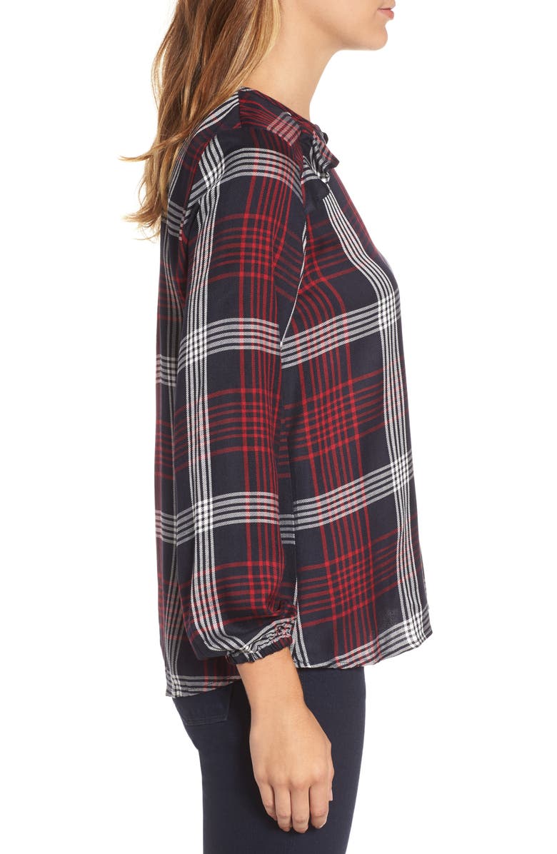 Bobeau Plaid Ruffle Top, Alternate, color, 