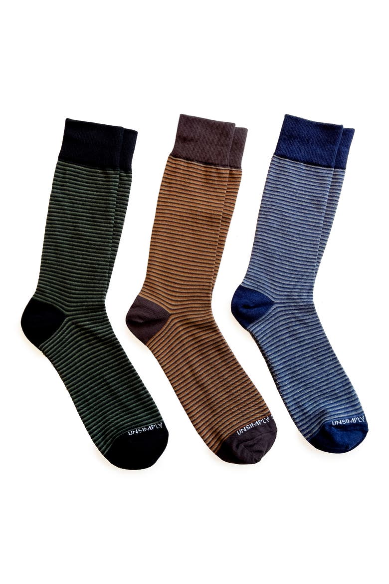 Assorted 3-Pack Striped Crew Socks, Main, color, GREEN BROWN BLUE