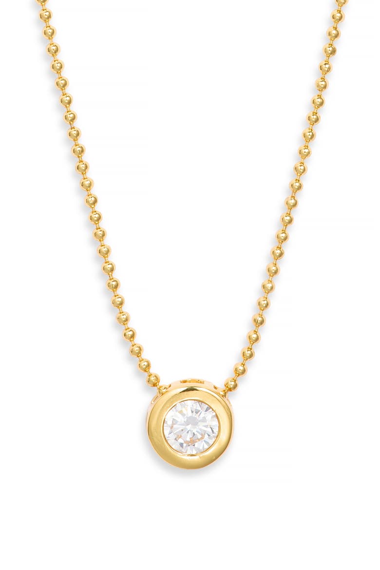 Bezel Cubic Zirconia Pendant Necklace, Main, color, CLEAR- GOLD