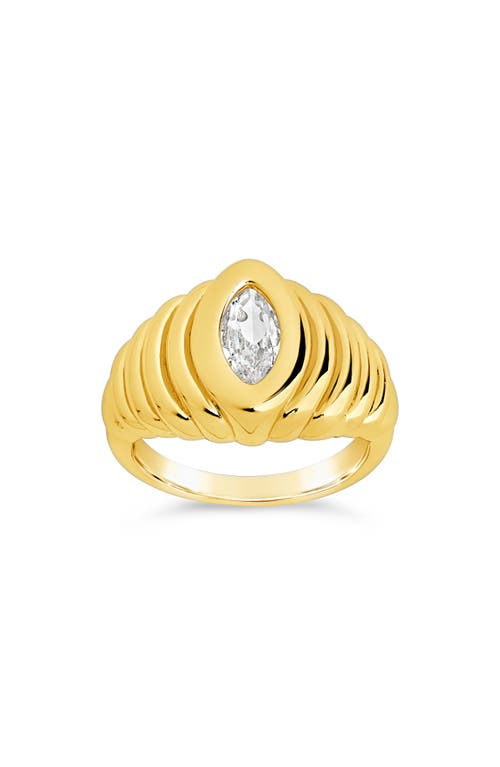 Sterling Forever Cz Studded Croissant Ring In Gold