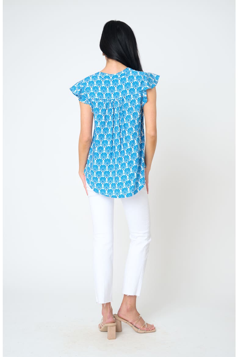 Notch Neck Flutter Sleeve High-Low Top, Alternate, color, BLUE MEDALLION PRINT