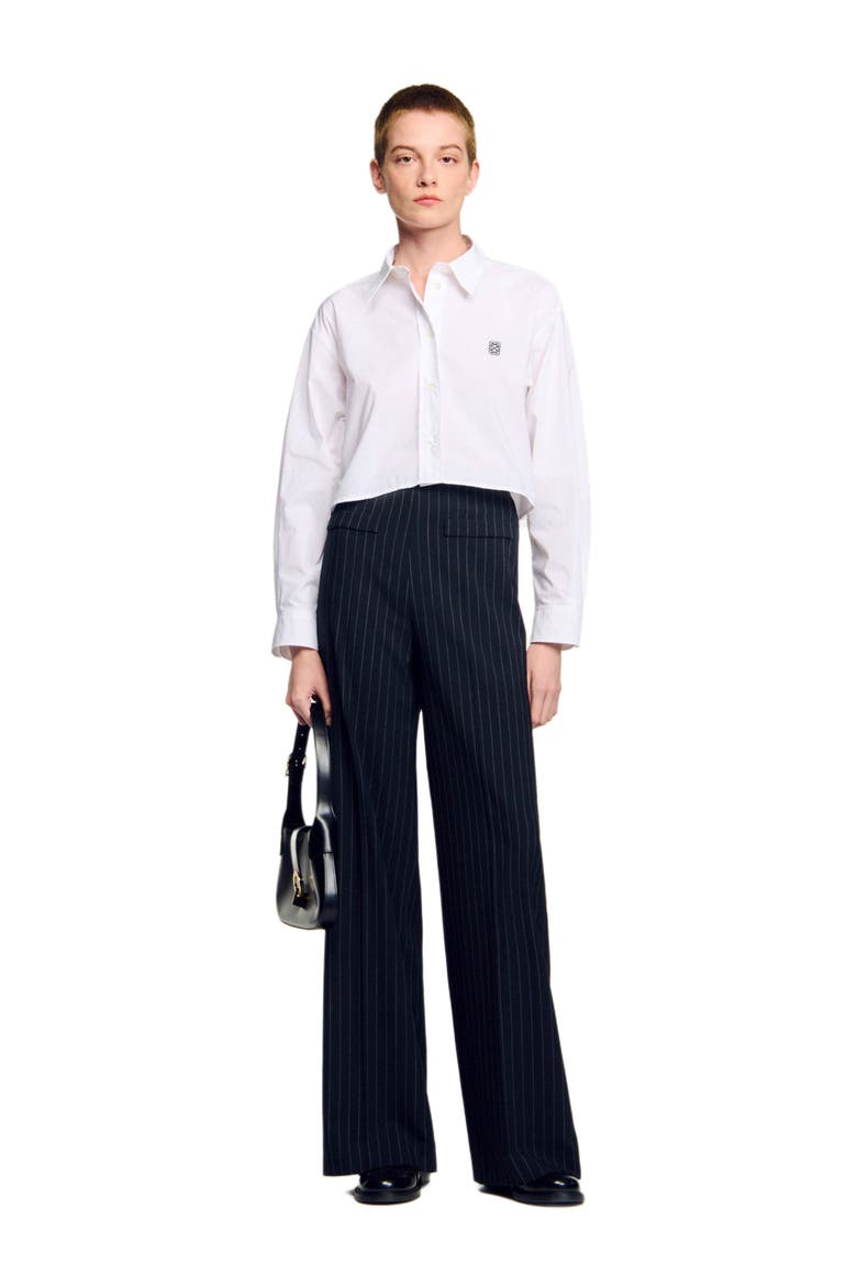Chalk-striped trousers, Alternate, color, Black