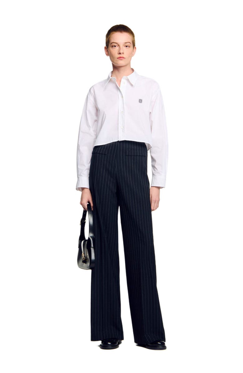 SANDRO Chalk-striped trousers, Alternate, color, Black