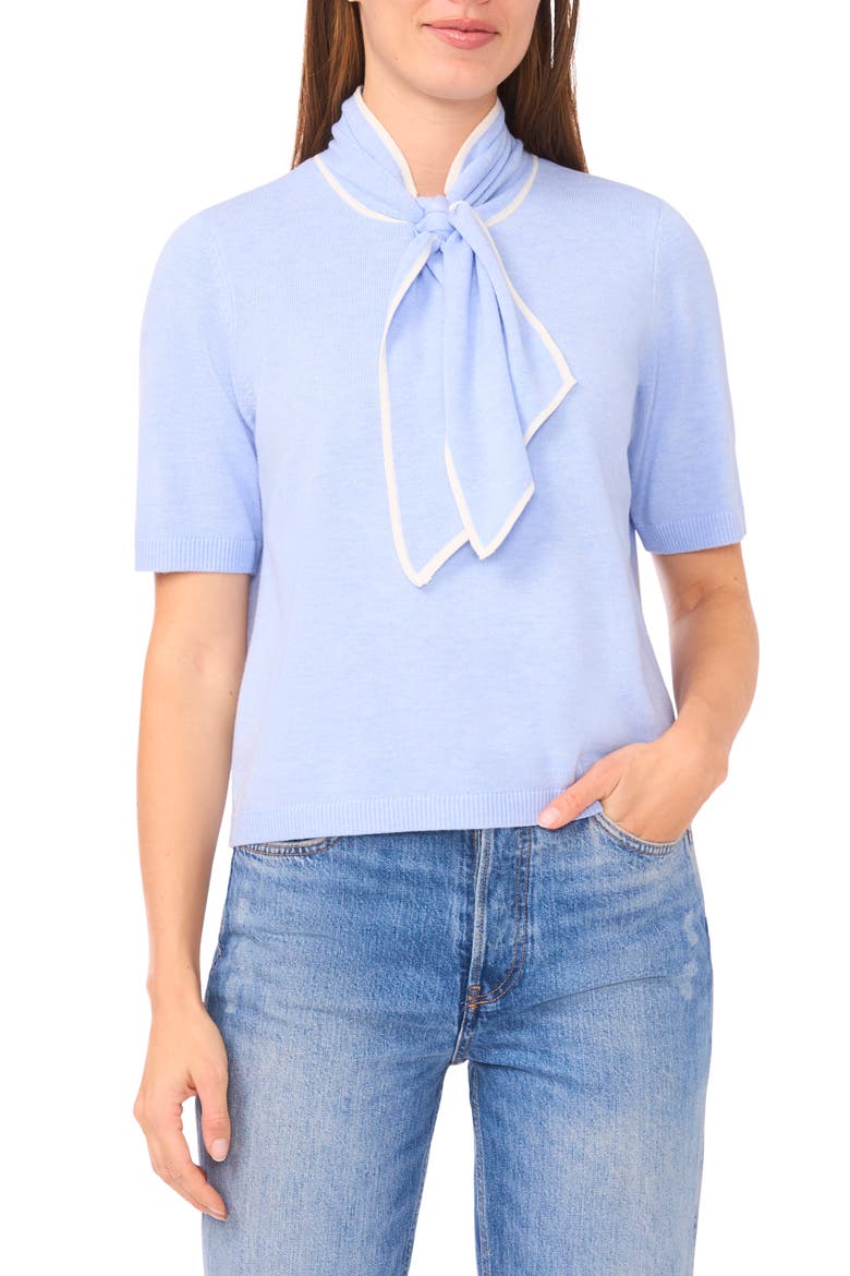Tipped Tie Neck Sweater, Main, color, SWEET BLUE
