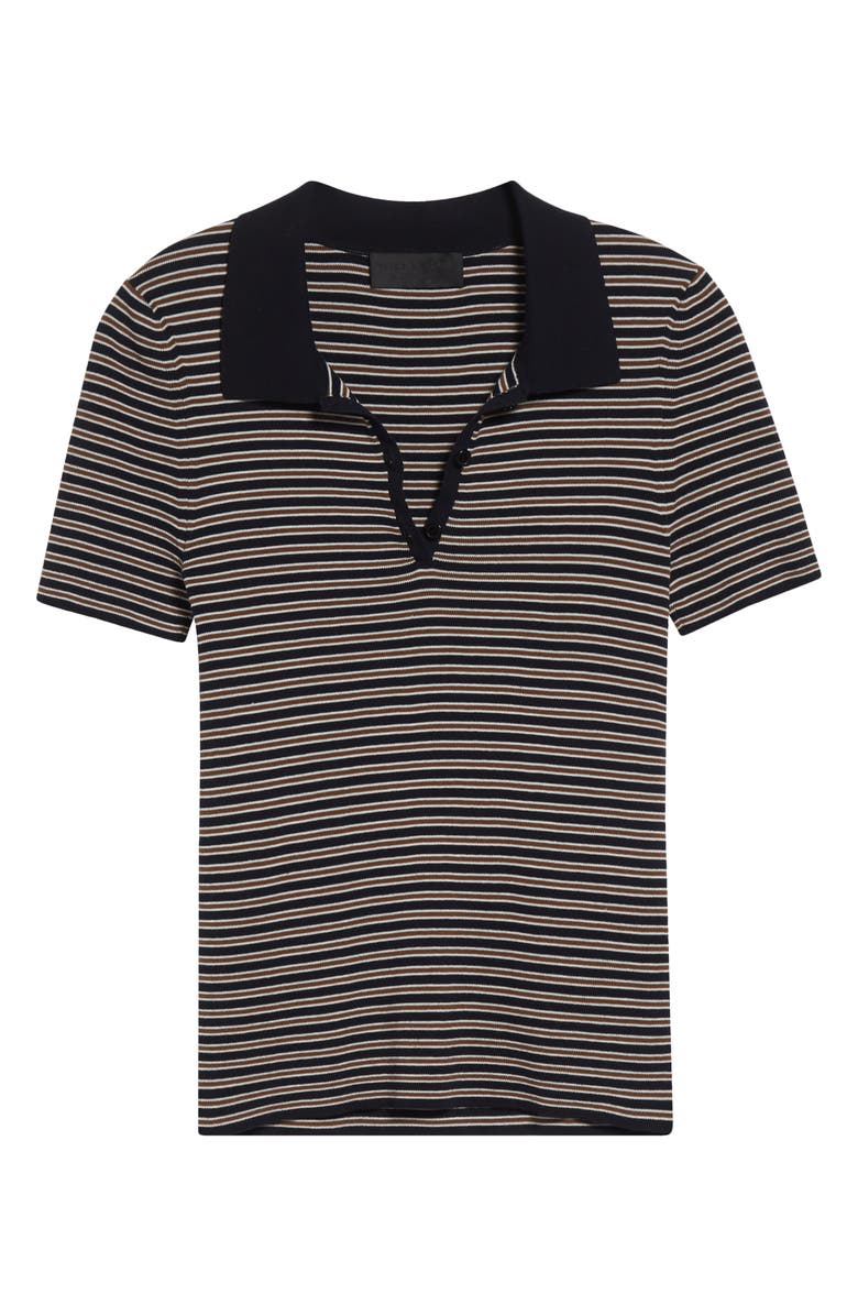 Nili Lotan Gemmatta Stripe Cotton Rib Polo, Alternate, color, Dark Navy/ Brown Stripe