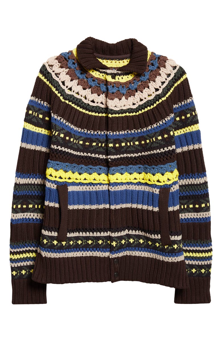 Sacai Mix Knit Cardigan, Main, color, Brown