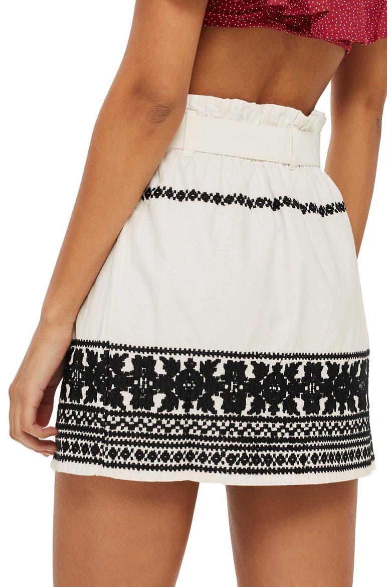 Culture Embroidered Paperbag Skirt, Alternate, color, IVORY