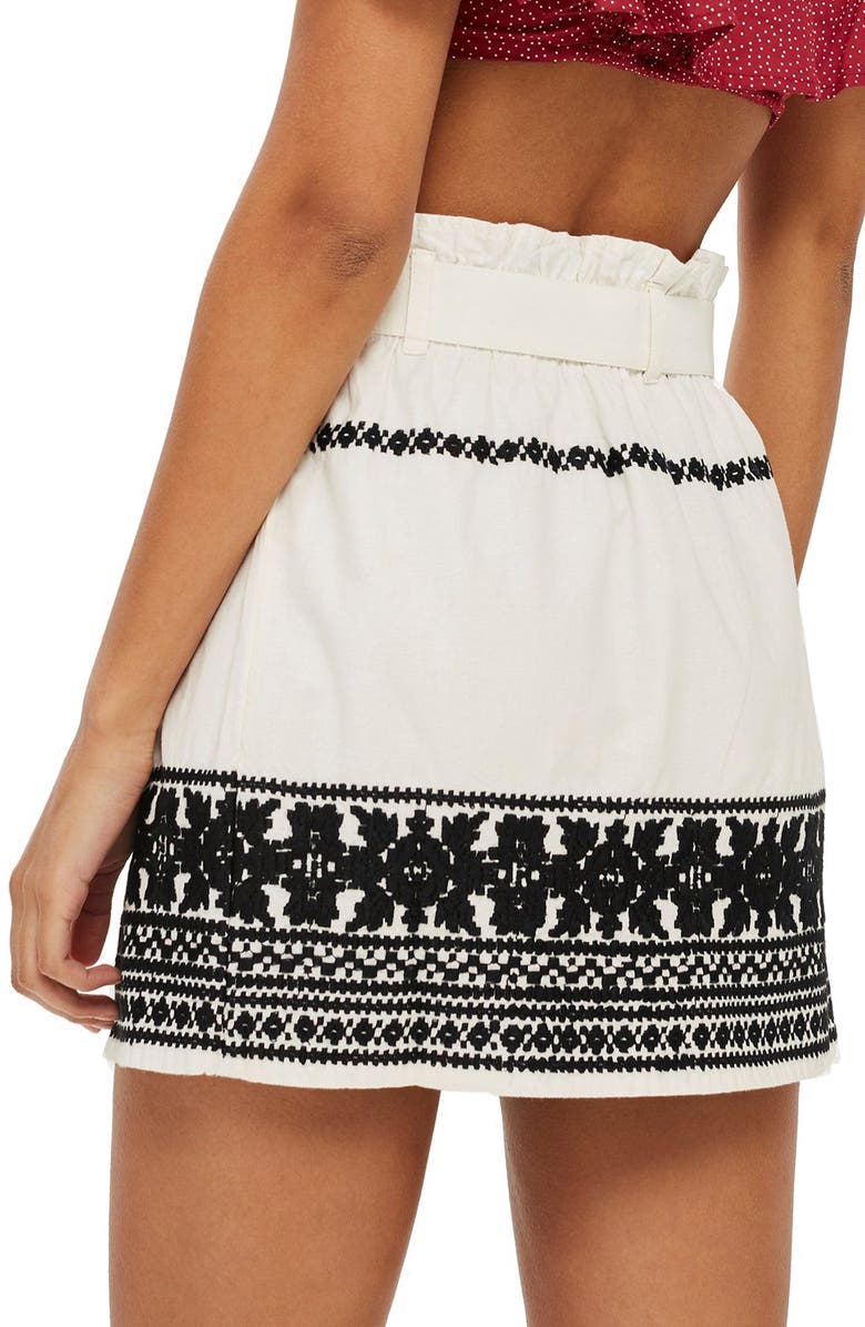 Topshop Culture Embroidered Paperbag Skirt, Alternate, color, 