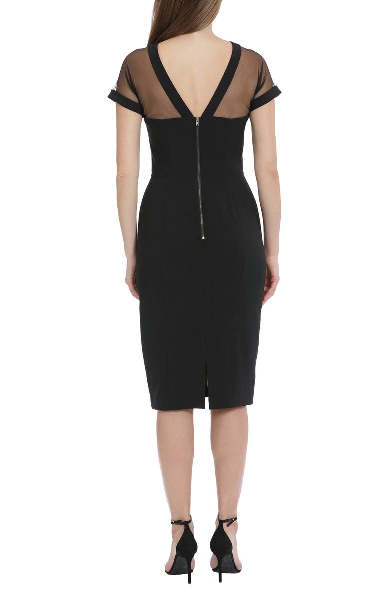 Maggy London Illusion Yoke Crepe Cocktail Dress, Alternate, color, Black