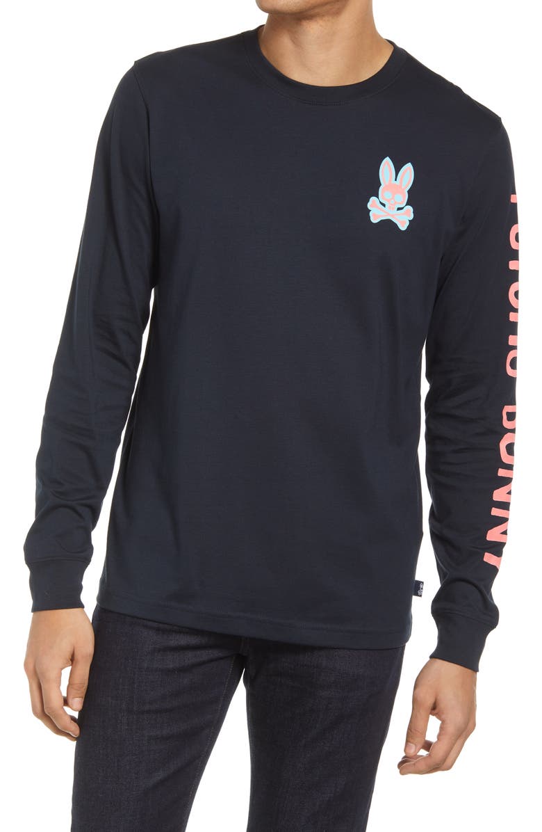 Psycho Bunny Men's Bennett Long Sleeve Cotton Graphic Tee, Main, color, 