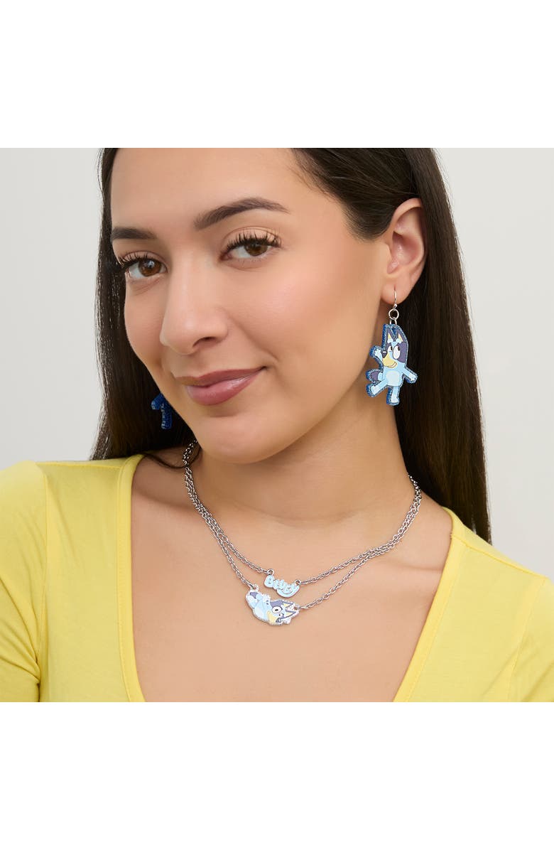 BLUEY Double Layer Pendant Necklace with Bluey Nameplate and Character Charm, Alternate, color, Blue