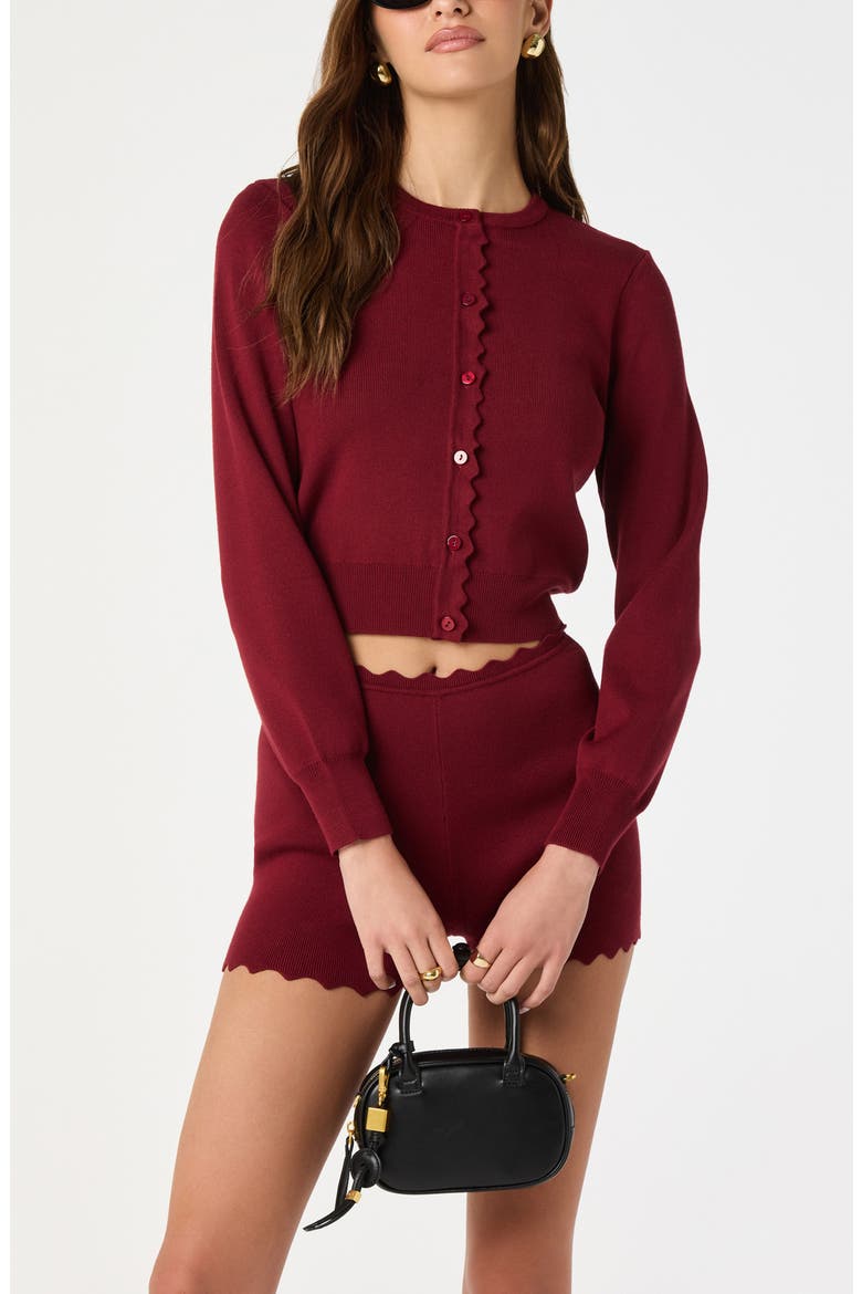 Scalloped Placket Crop Cardigan, Alternate, color, BURGUNDY