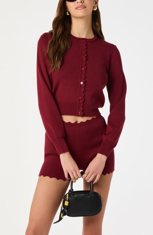 Astr The Label Scalloped Placket Crop Cardigan In Red