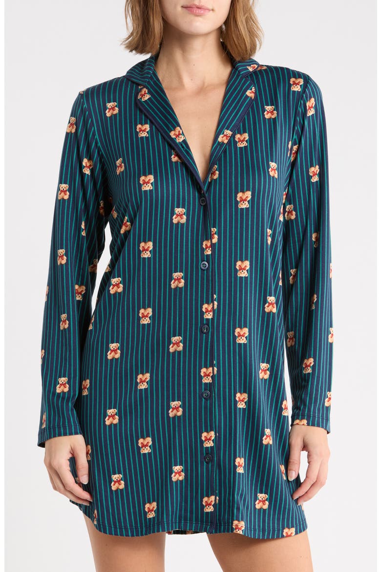 Print Jersey Nightshirt, Main, color, BLUE SPRUCE BEARS
