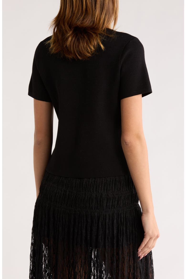 Scallop Short Sleeve Knit Cardigan, Alternate, color, BLACK