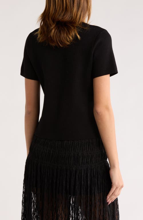 Nsr Scallop Short Sleeve Knit Cardigan In Black