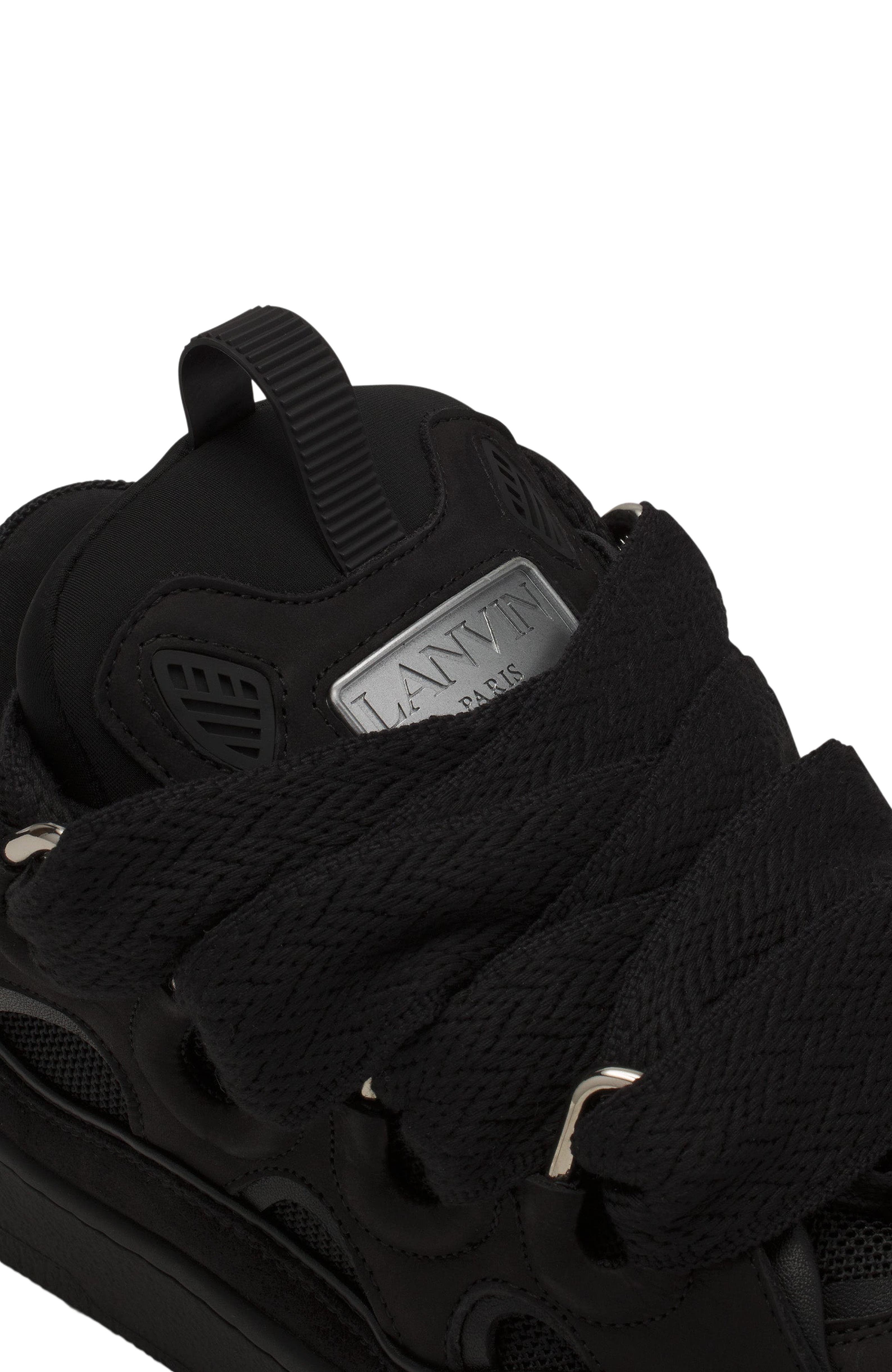 Lanvin Leather Curb Sneakers, Alternate, color, Black-Black