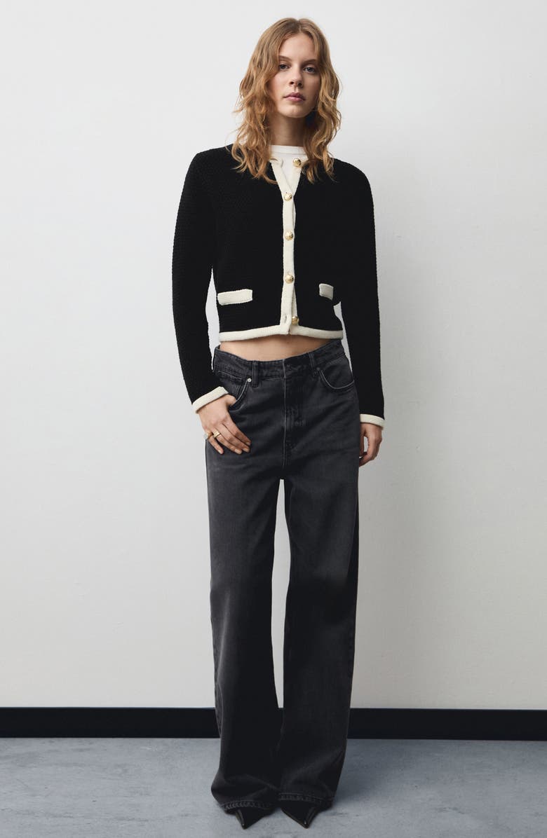 MANGO Contrast Trim Crop Cardigan, Alternate, color, 