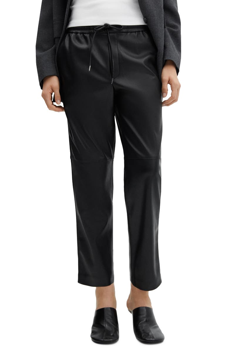 MANGO Faux Leather Drawstring Pants, Main, color,