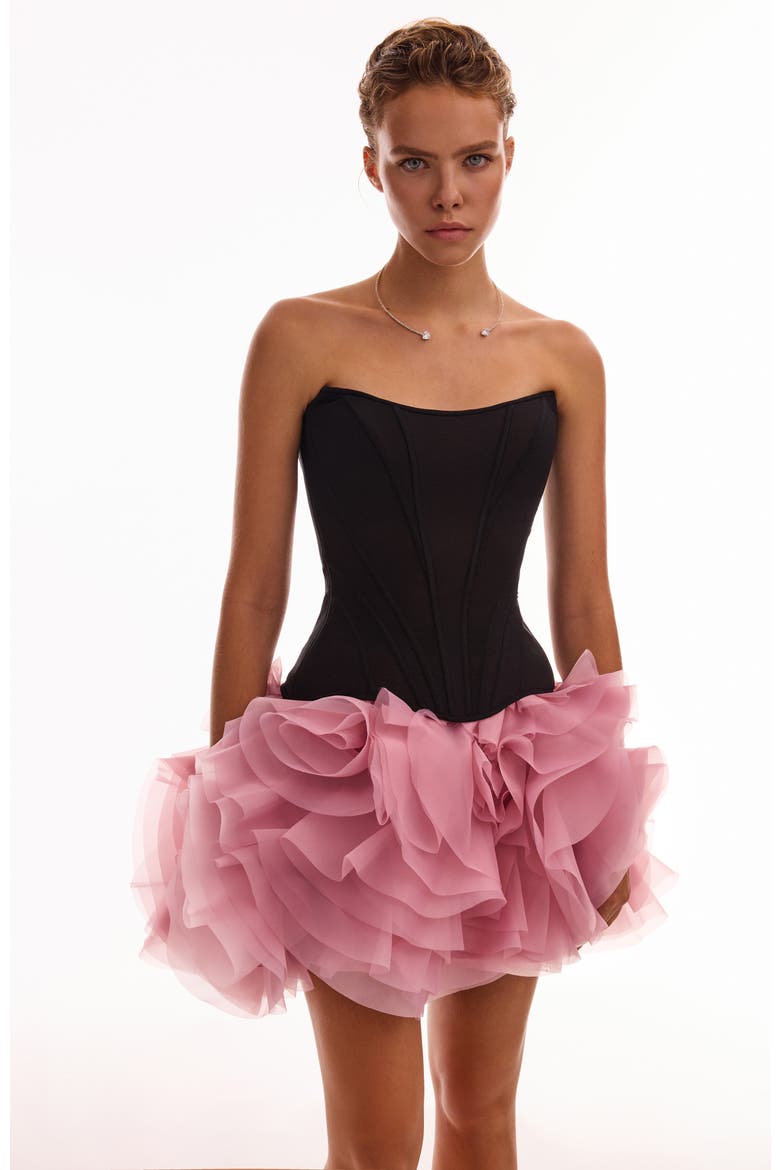 Fitted Boat Neck Low-Waist Structured Black Corset for Cocktail Events, Alternate, color, Black