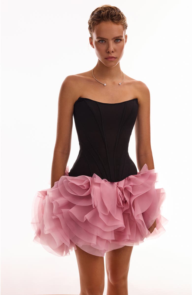 Milla Fitted Boat Neck Low-Waist Structured Black Corset for Cocktail Events, Alternate, color, Black