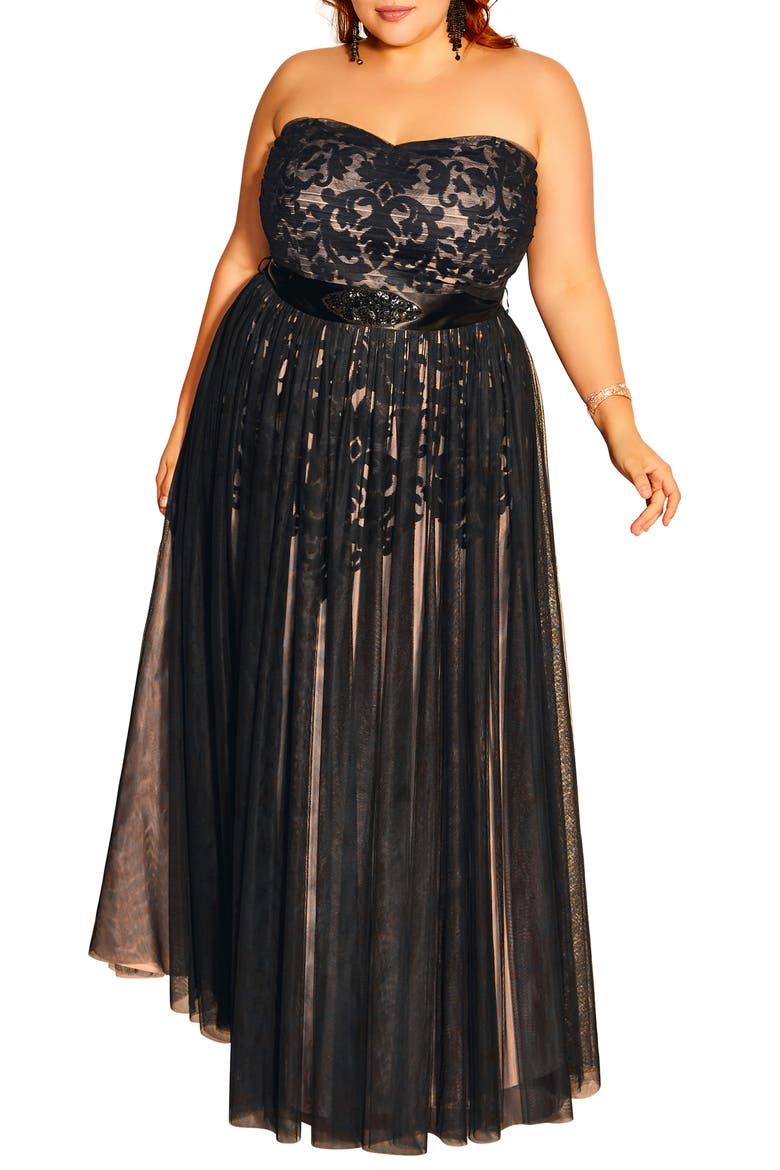 Strapless Tulle Ballgown, Main, color, BLACK