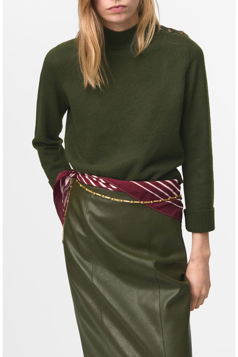 Shoulder Button Mock Neck Sweater, Main, color, KHAKI GREEN