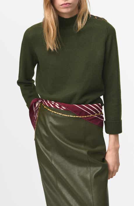 Shoulder Button Mock Neck Sweater