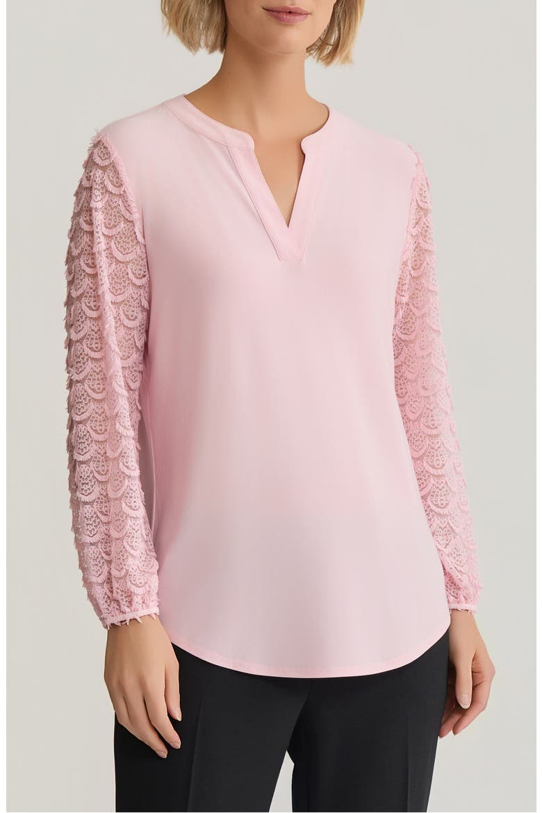Split Neck Lace Sleeve Tunic Top, Main, color, TUTU PINK