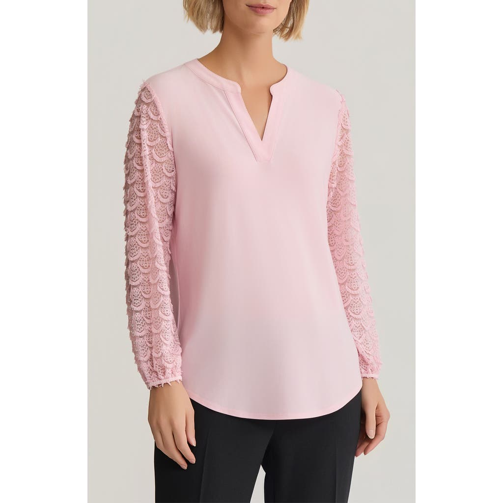 Kasper Split Neck Lace Sleeve Tunic Top In Pink