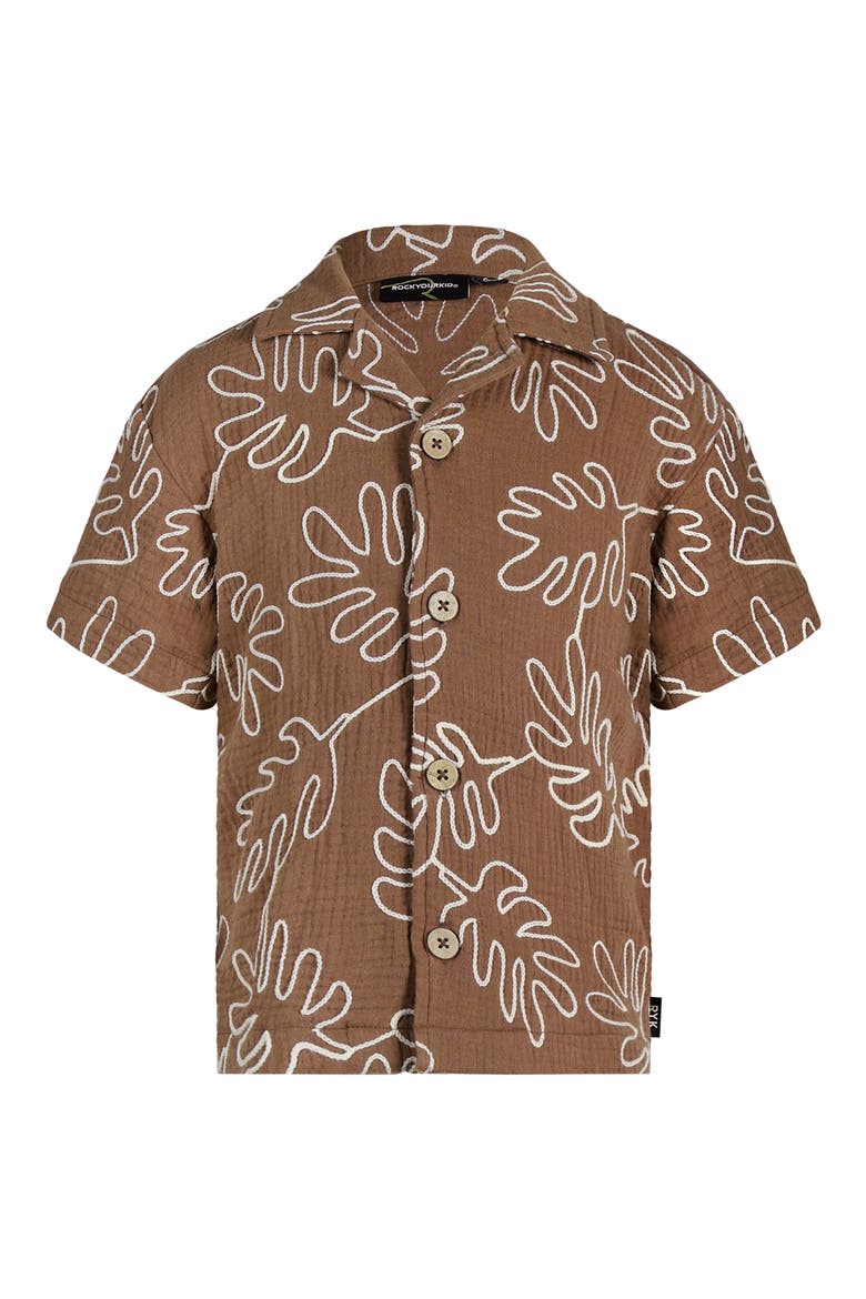 Kids' Textured Short Sleeve Shirt, Main, color, CHOCOLATE