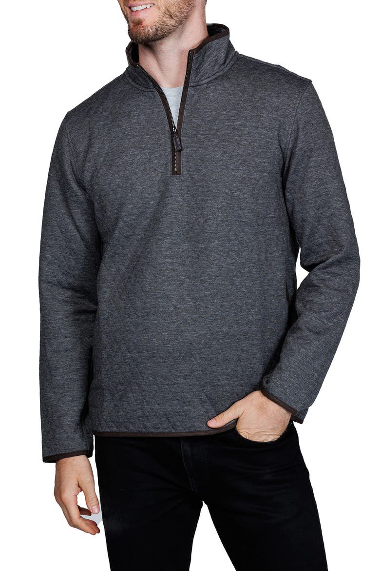 Quilted Quarter Zip Pullover, Main, color, CHARCOAL