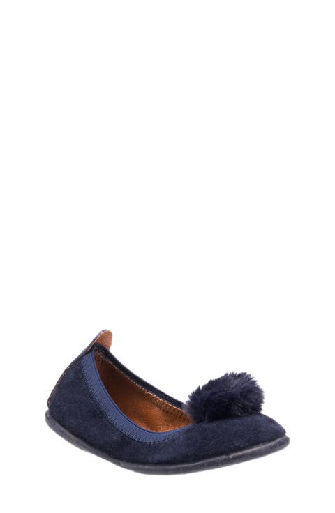 Kids' Faux Fur Pompom Ballerina Flat (Toddler, Little Kid & Big Kid)