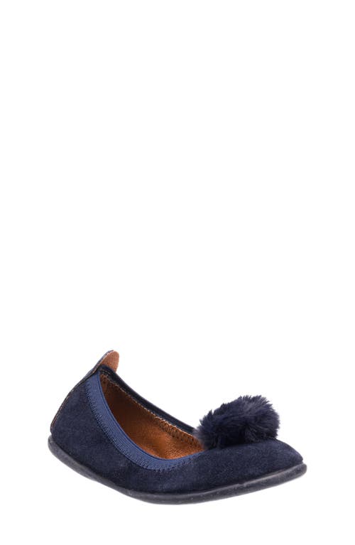 Elephantito Kids' Faux Fur Pompom Ballerina Flat in Blue 