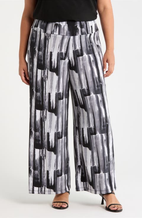Abstract Print Wide Leg Pants (Plus)