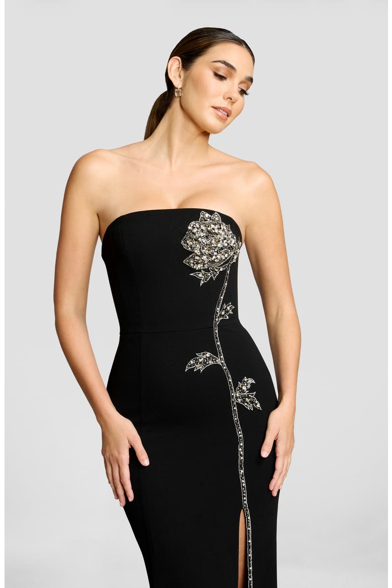 Dion Rhinestone Placed Floral Strapless Mermaid Gown, Alternate, color, BLACK-SILVER