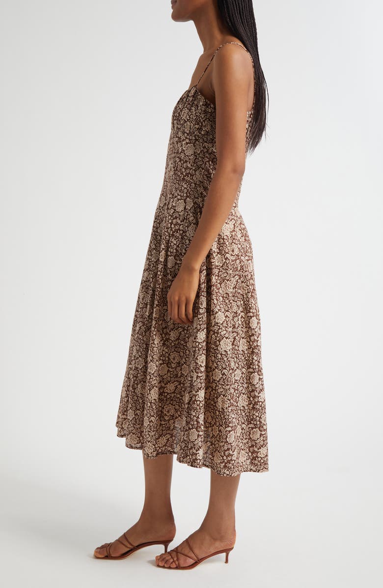 MILLE Tully Floral Pleated Cotton Midi Sundress, Alternate, color, Cocoa Floral