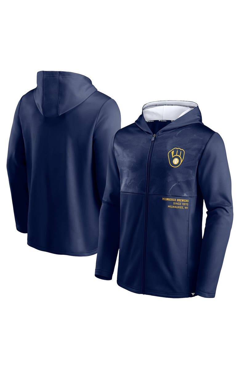 FANATICS Men's Fanatics Branded Navy Milwaukee Brewers Primary Logo Full-Zip Hoodie, Main, color,