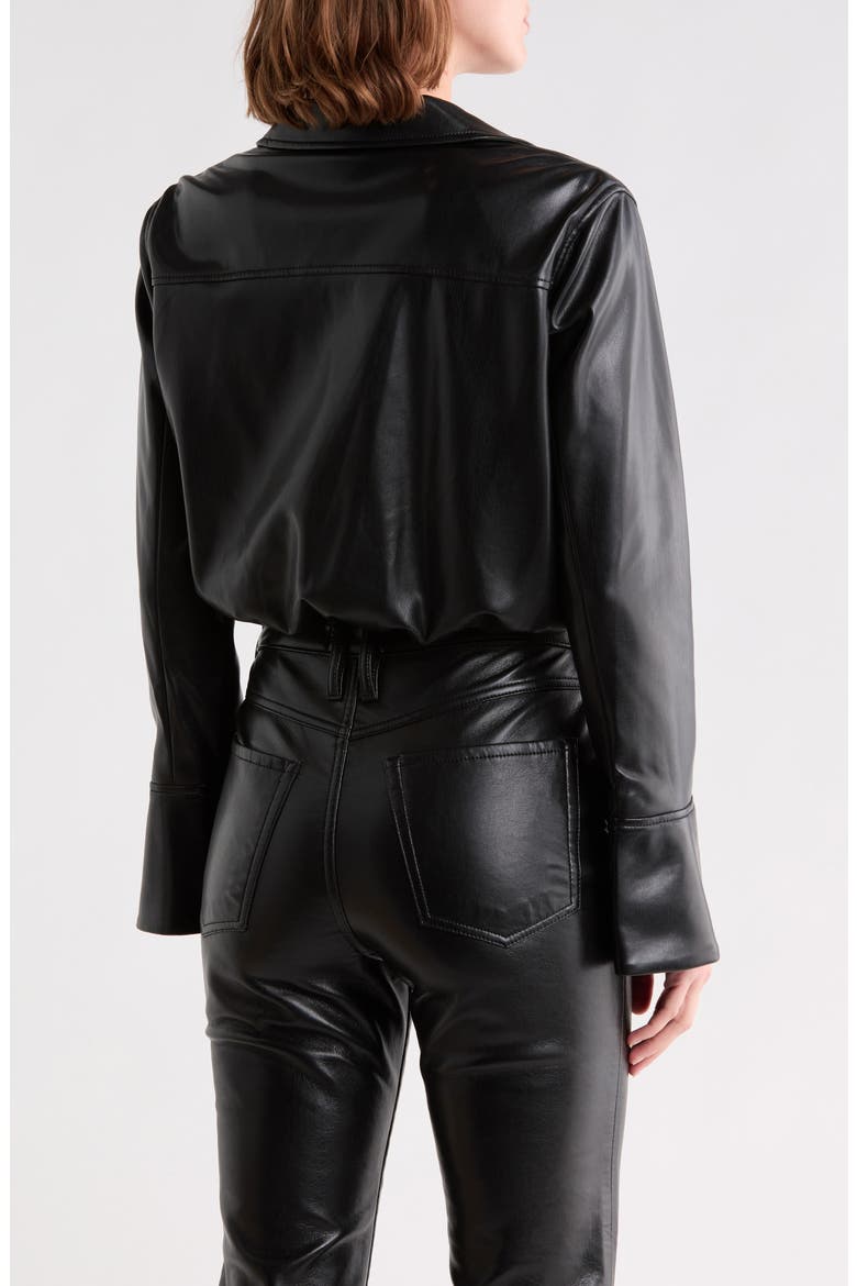 Veronique Faux Leather Surplice Top, Alternate, color, BLACK