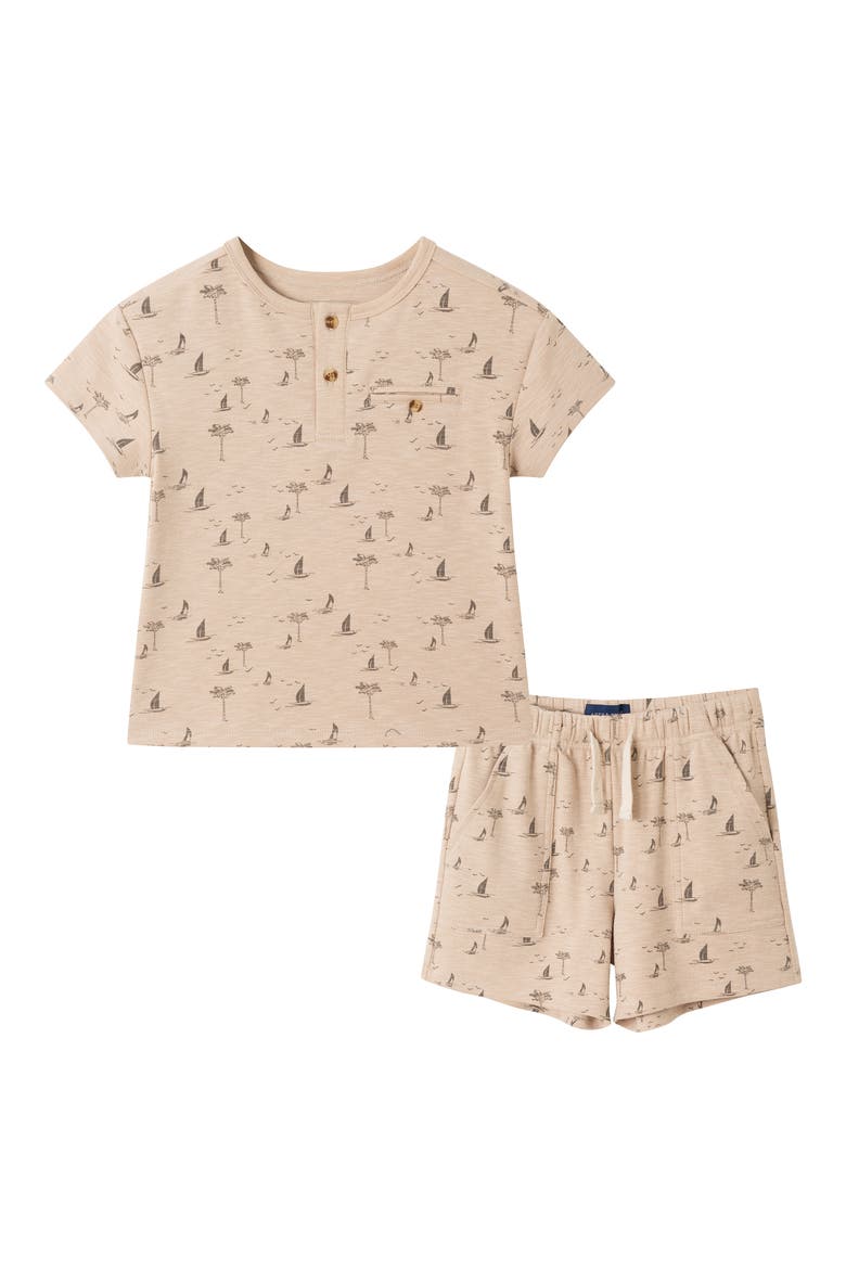 Kids' Surfboard Henley T-Shirt & Shorts Set, Main, color, BEIGE