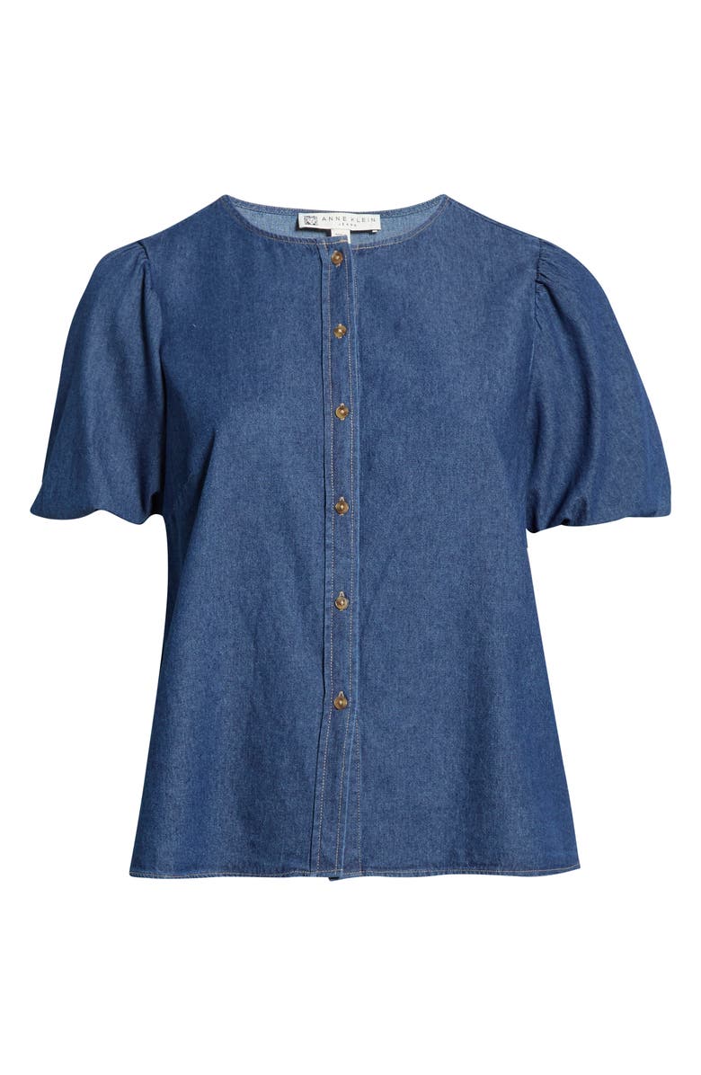 Anne Klein Puff Sleeve Denim Top, Main, color, Aries Wash