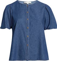 Anne Klein Puff Sleeve Denim Top