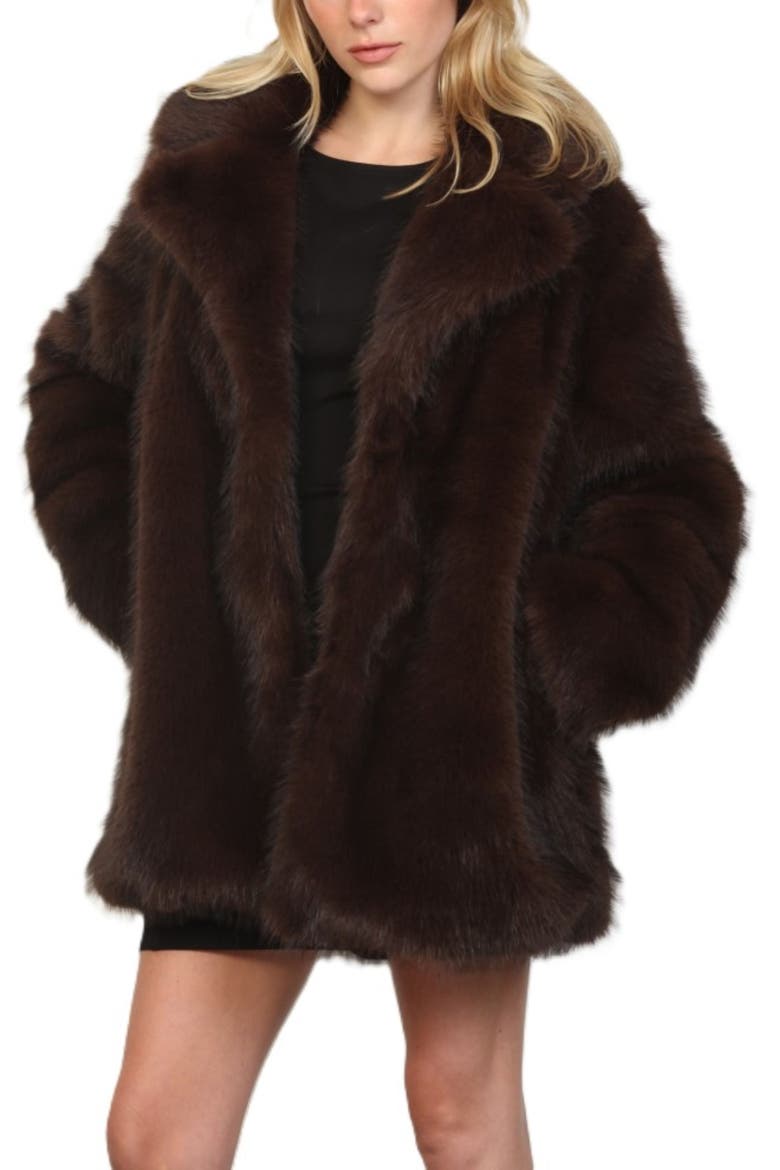 Frosted Long Hair Faux Fur Coat, Alternate, color, BROWN