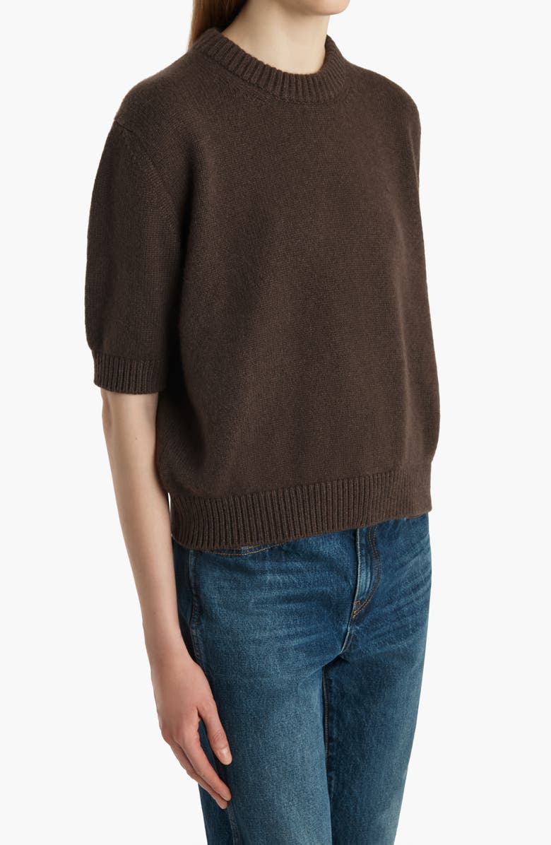 Khaite Davin Short Sleeve Cashmere Sweater, Alternate, color, Coffee