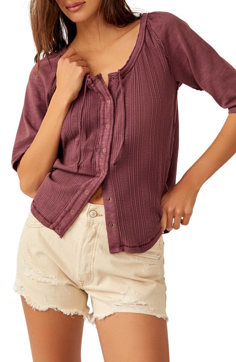 Free People Daisy Snap-Up Top, Main, color, Mauve Wine