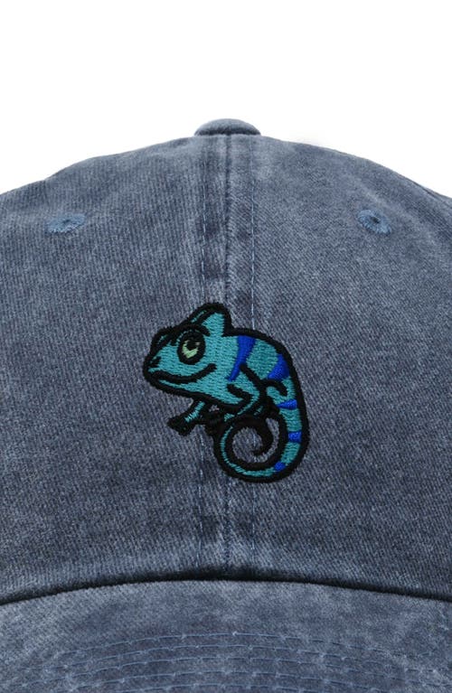 Dalix Chameleon Embroidered Dad Hat In Washed Navy Blue