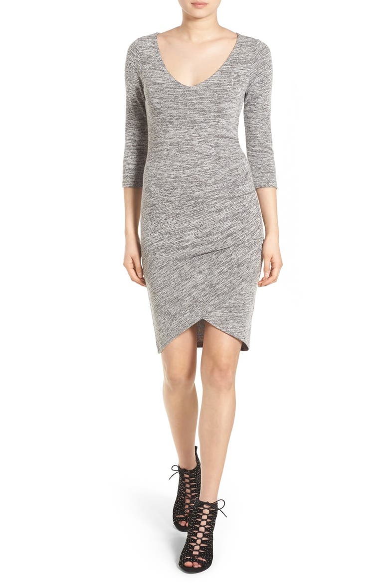 V-Neck Ruched Dress, Main, color, GREY CLOUDY HEATHER