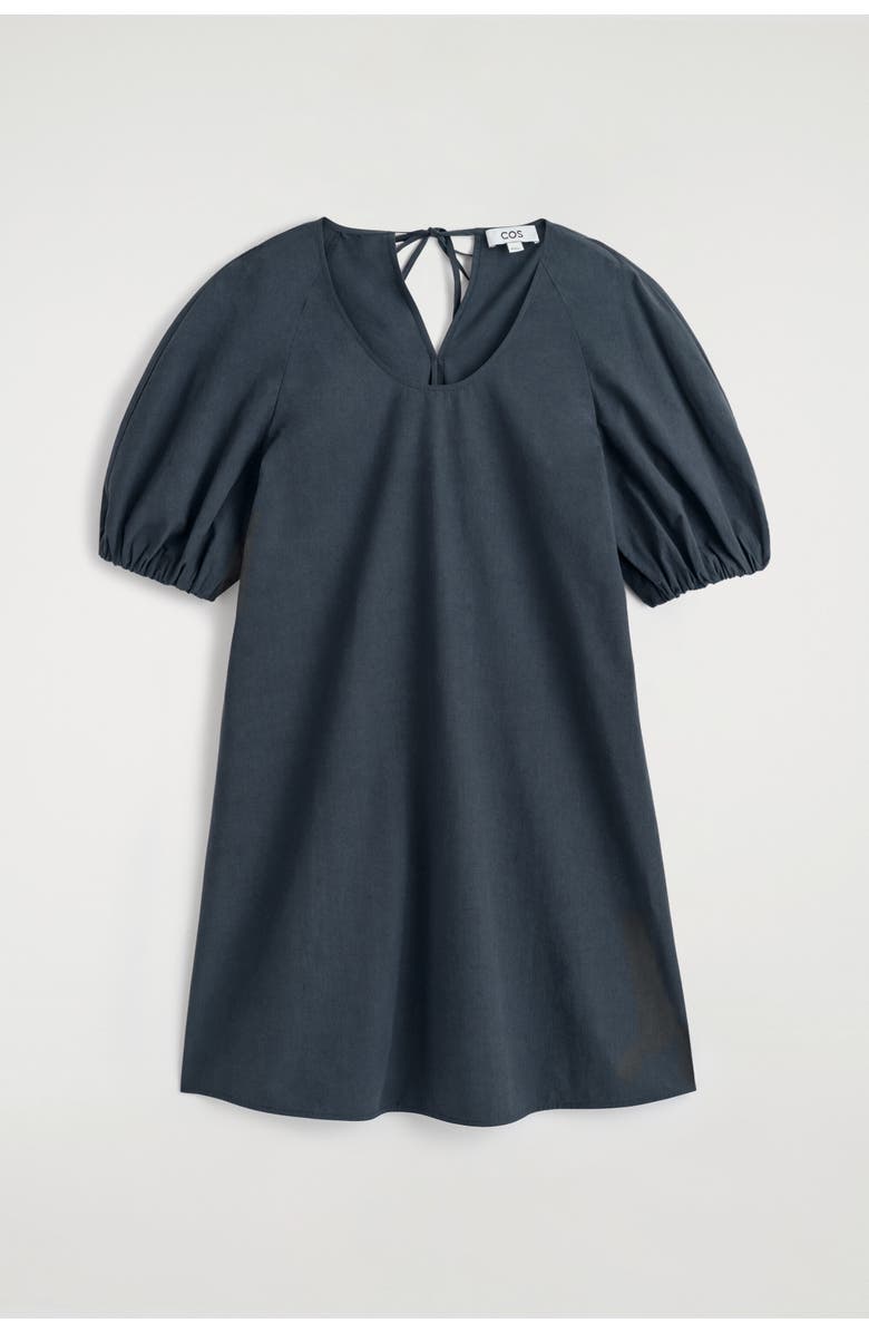 COS Puff-sleeve Cotton Mini Dress, Alternate, color, Black