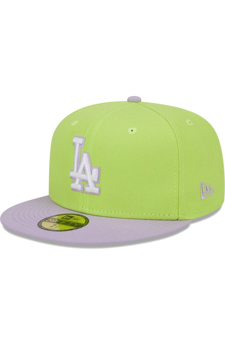 New Era Men's New Era Neon Green/Lavender Los Angeles Dodgers Spring Color Two-Tone 59FIFTY Fitted Hat, Main, color, Neon Green