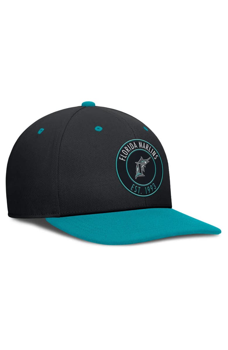 Nike Men's Nike Black/Teal Florida Marlins Cooperstown Collection Pro Dri-FIT Snapback Hat, Alternate, color, Black